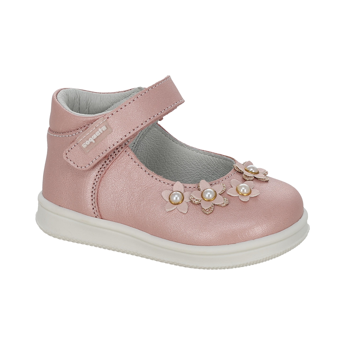 Zapato con Aplicaci&oacute;n Flores Coqueta Rosa Ajuste Velcro para Ni&ntilde;a image number null