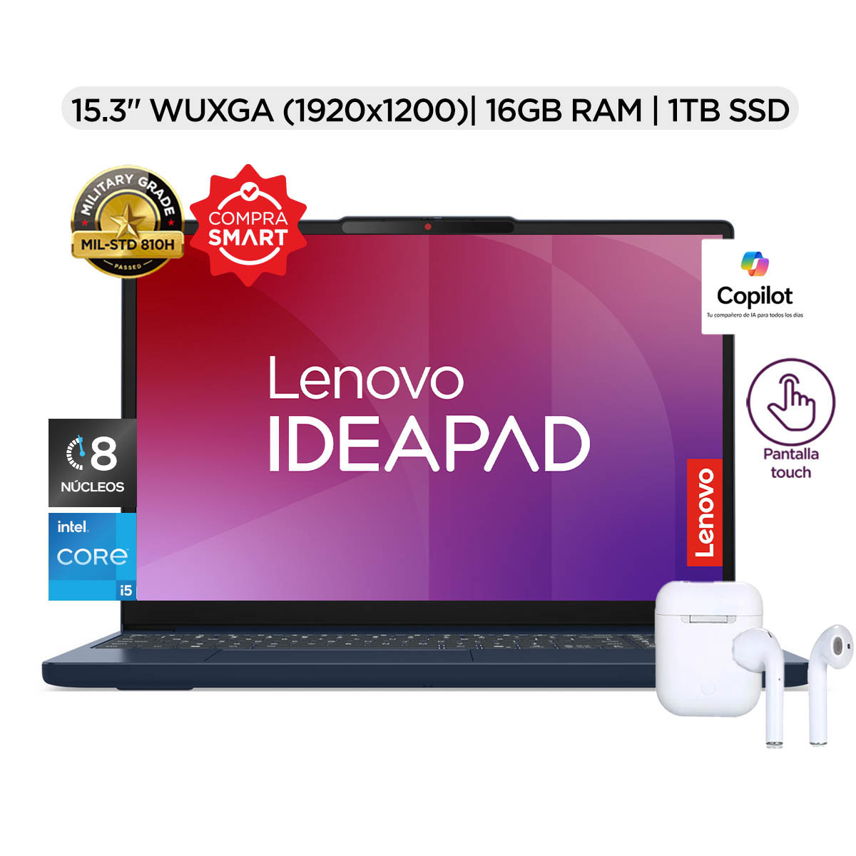 Laptop Lenovo Ideapad Slim 3 15IRH10 15.3" WUXGA Touch Intel Core i5, 16 GB RAM 1TB SSD + Aud&iacute;fonos image number null