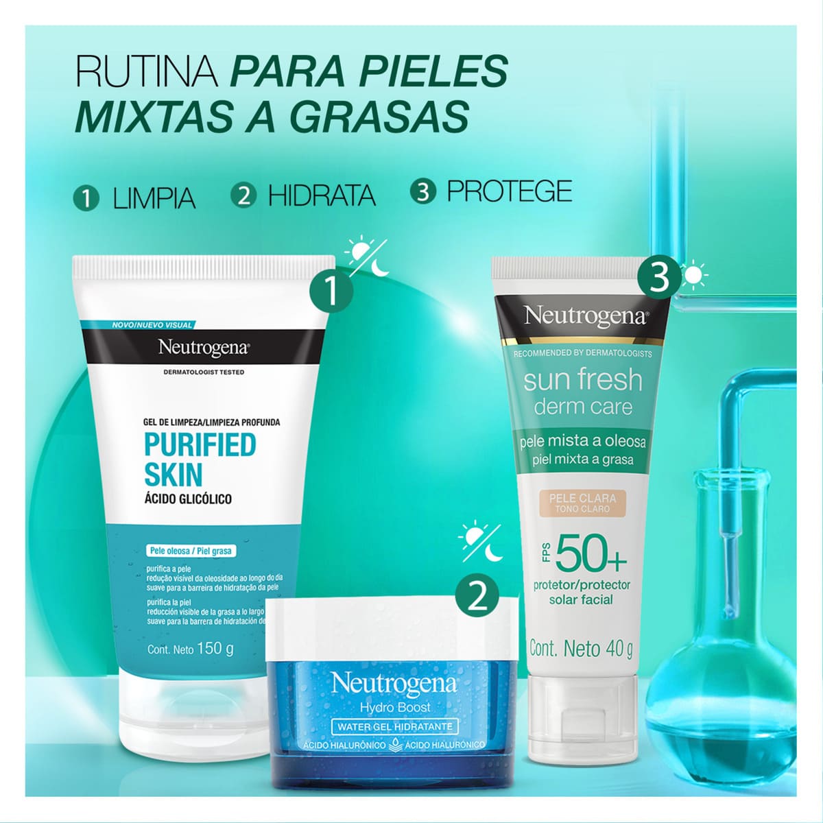 Neutrogena Protector Solar Facial Tono Claro Sun Fresh Derm Care Niacinamida FPS50+ 40g image number null