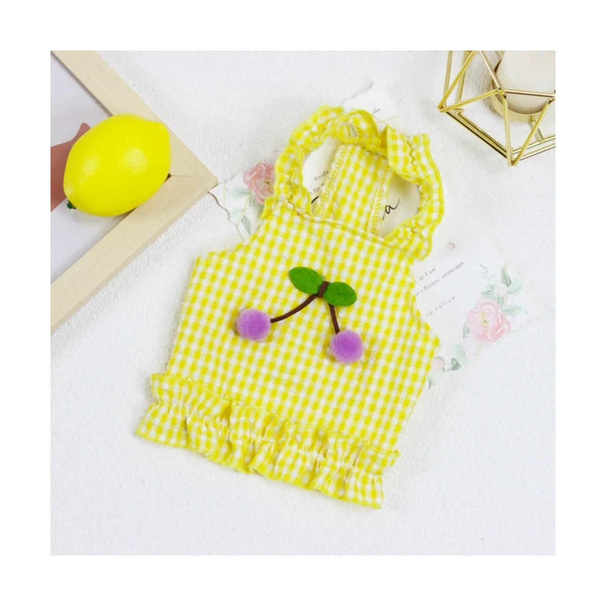 Vestido Cuadros Amarillo Cerezas Talla L Maypet image number null