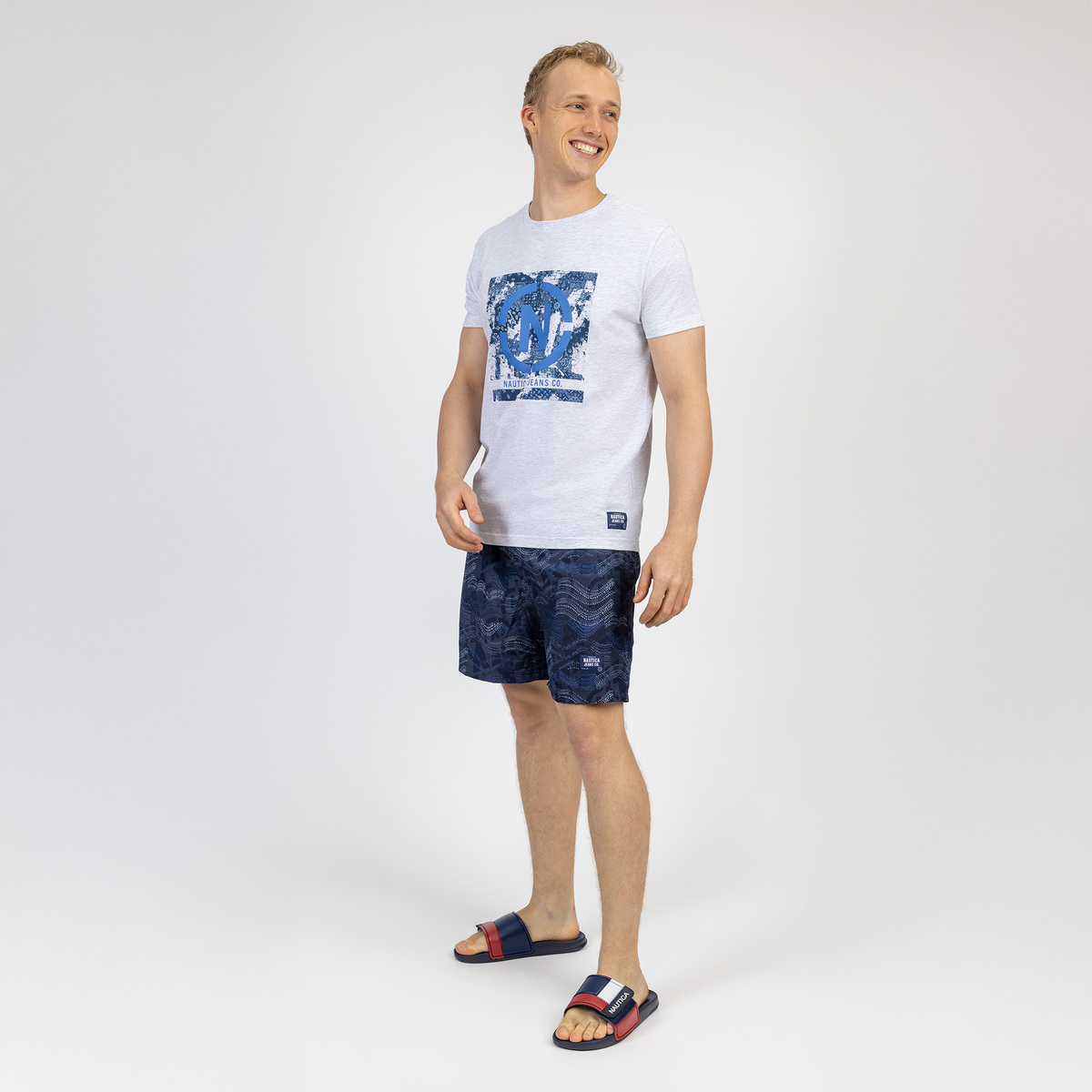 Traje de Ba&ntilde;o con Estampado Nautica Azul Oscuro para Hombre image number null