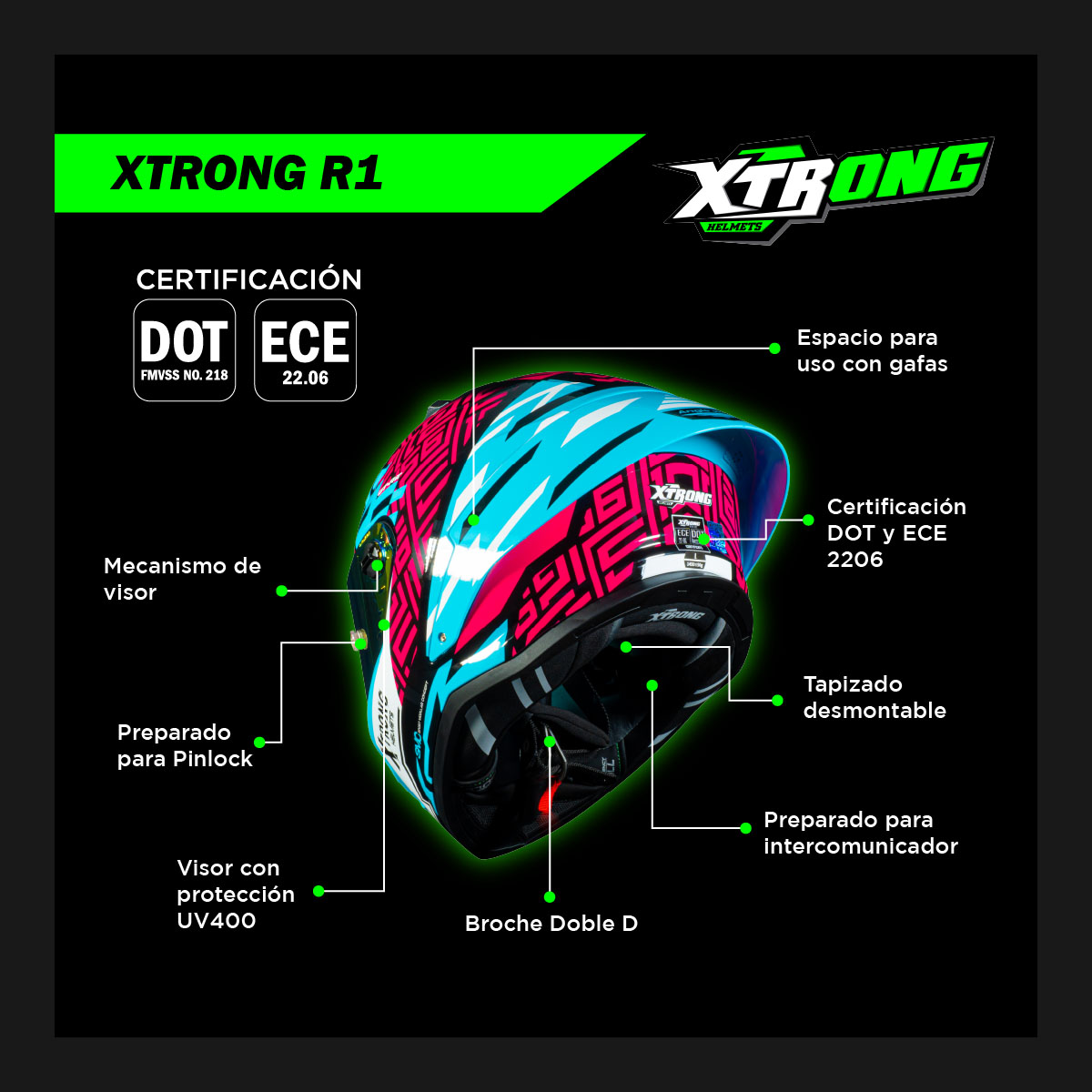 CASCO INTEGRAL XTR-352 R1 STRIKER AZUL BLANCO BRIL image number null