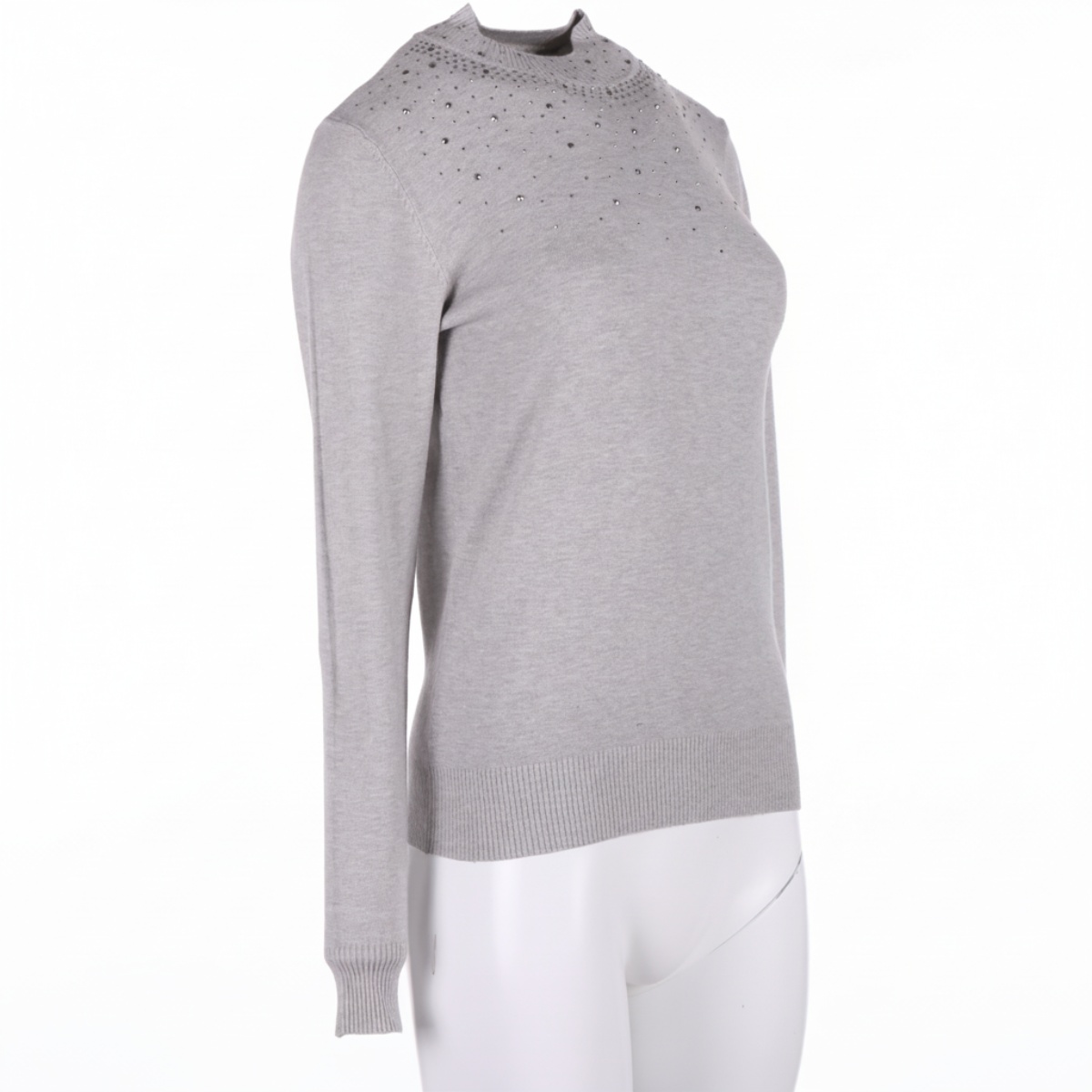 Su&eacute;ter Mujer Cuello Alto Gris con Pedrer&iacute;a Apostrophe image number null