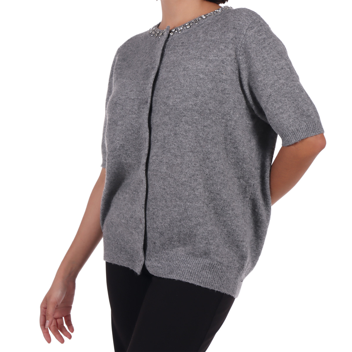 C&aacute;rdigan Manga Corta Cuello Pedrer&iacute;a Curvi Lifestyler Mujer image number null