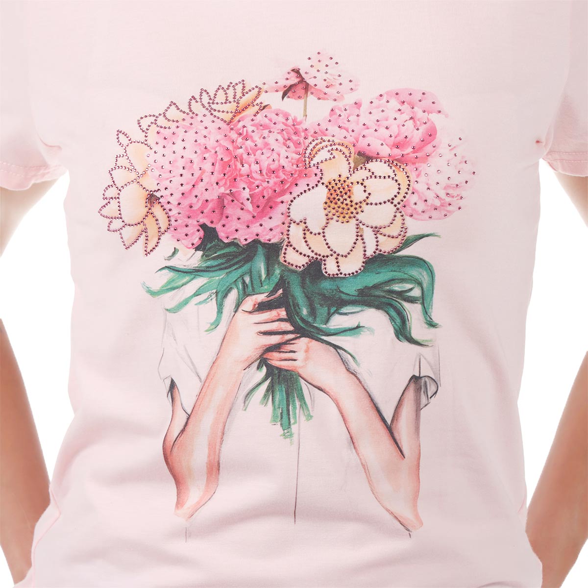 Playera Estampado Flores y Hot Fix Studio Si para Mujer image number null