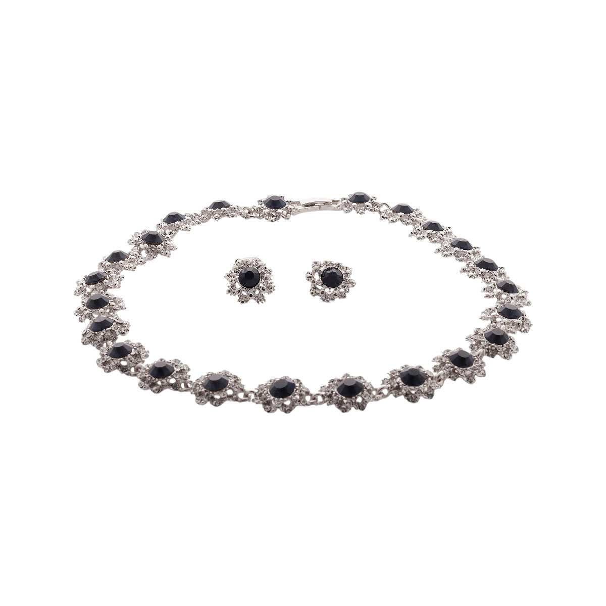Set De Collar Y Aretes Flor Con Piedra Negra C2C image number null