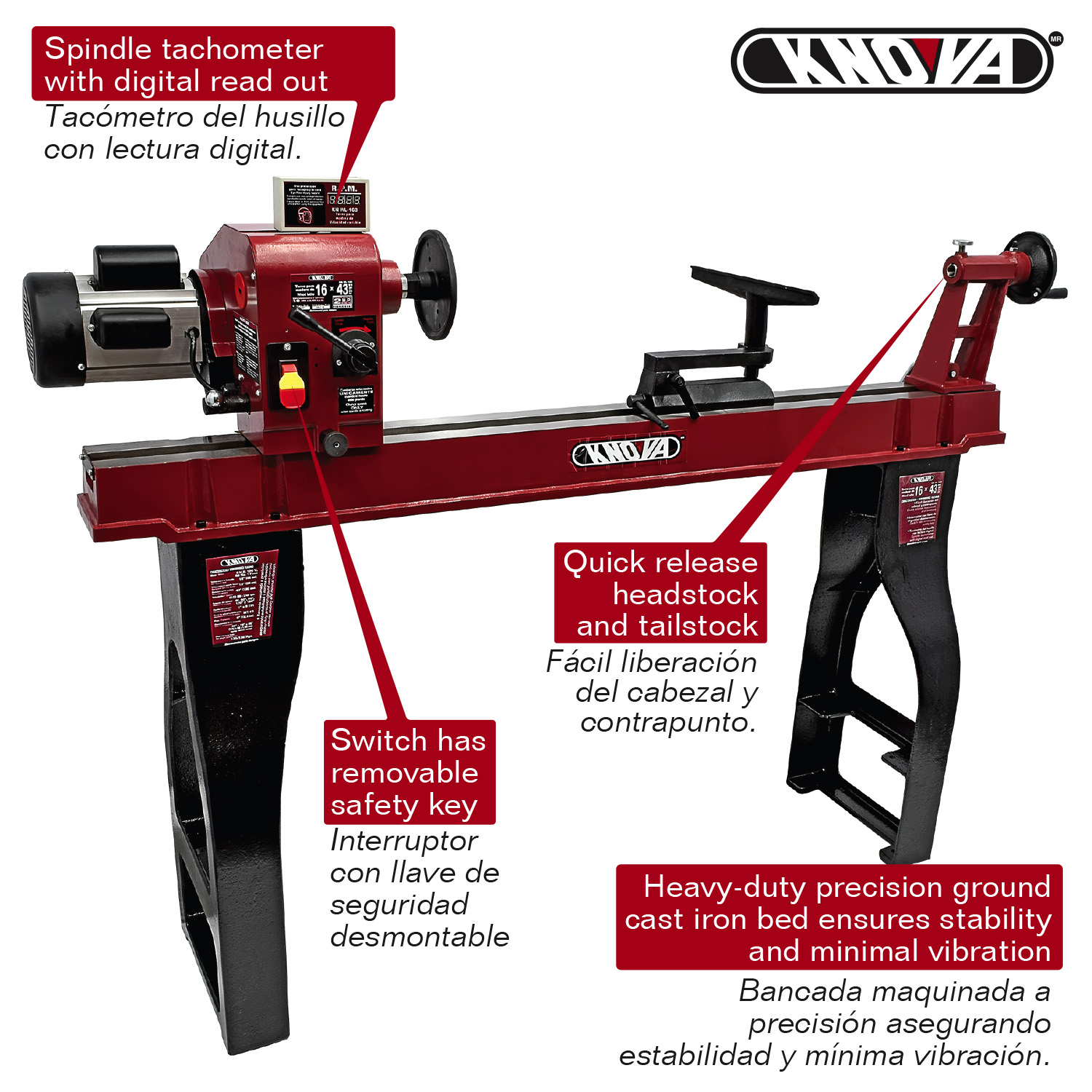 Torno para Madera Profesional de 16" KN WL-16B KNOVA image number null