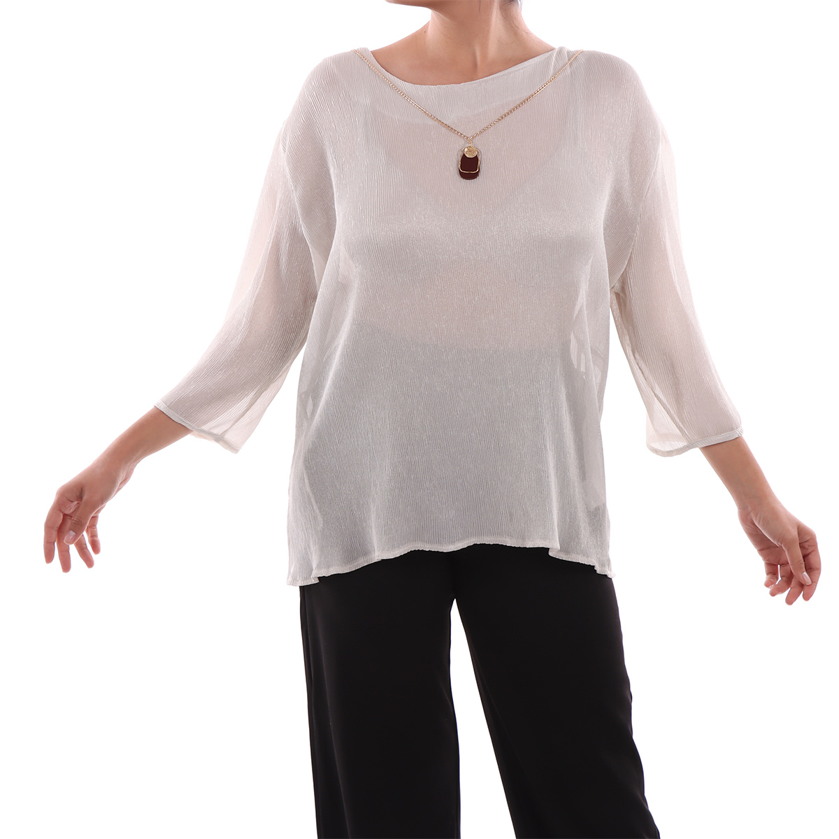 Blusa Cuello Redondo Mangas Fruncidas Ann Miller para Mujer image number null