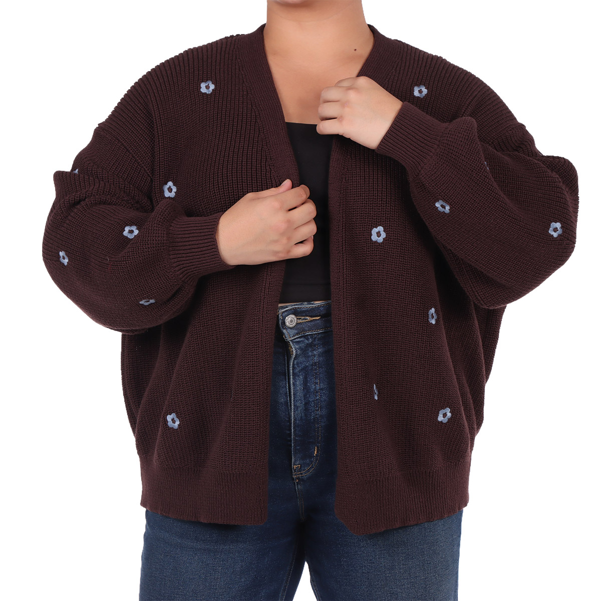 C&aacute;rdigan Abierto con Bordado Floral Dex Plus para Mujer Curvy image number null