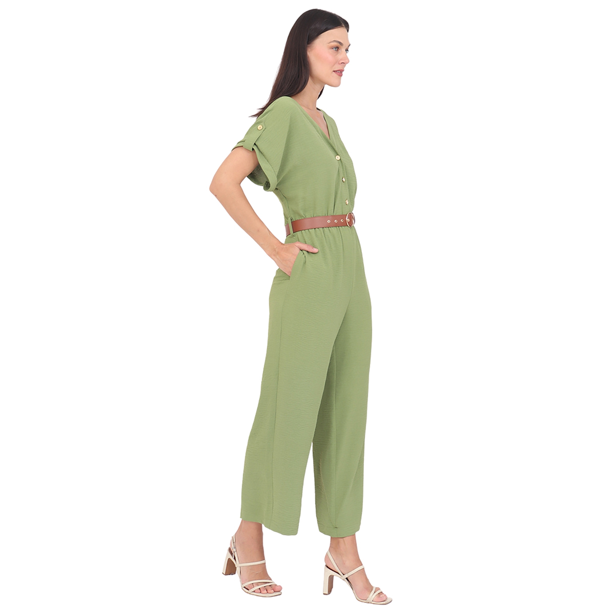 Jumpsuit Liso Con Cintur&oacute;n Duplan Para Mujer image number null