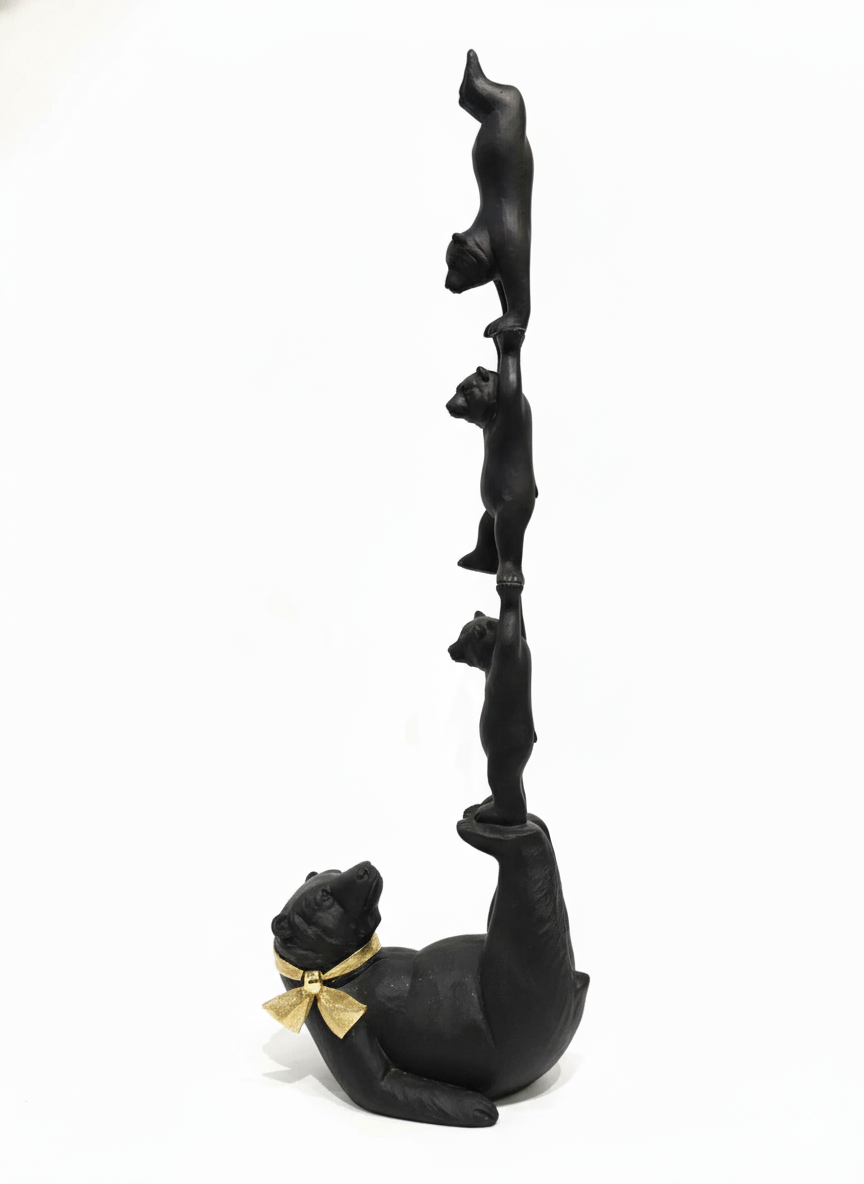 Figura Decorativa Mam&aacute; Oso y Ositos Apilados Negro R1202 Mideko image number null