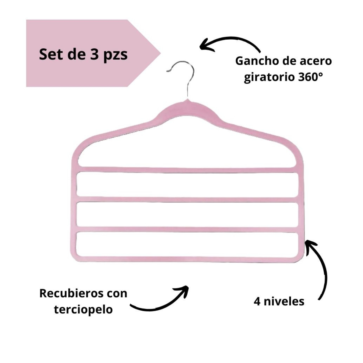 Juego 3 Ganchos Pantal&oacute;n Terciopelo Rosa GOOD AND GOOD image number null