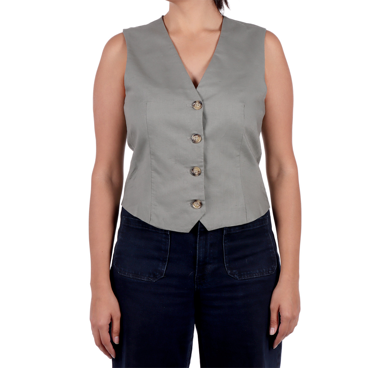 Chaleco Lino Algod&oacute;n con Botones Arqueology para Mujer image number null