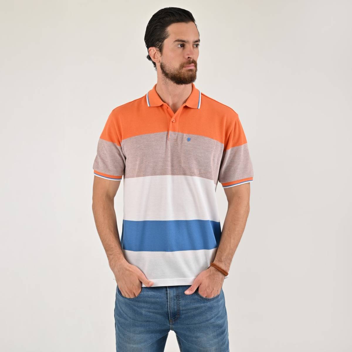 Playera Polo Rayas Yale Manga Corta para Hombre Plus image number null