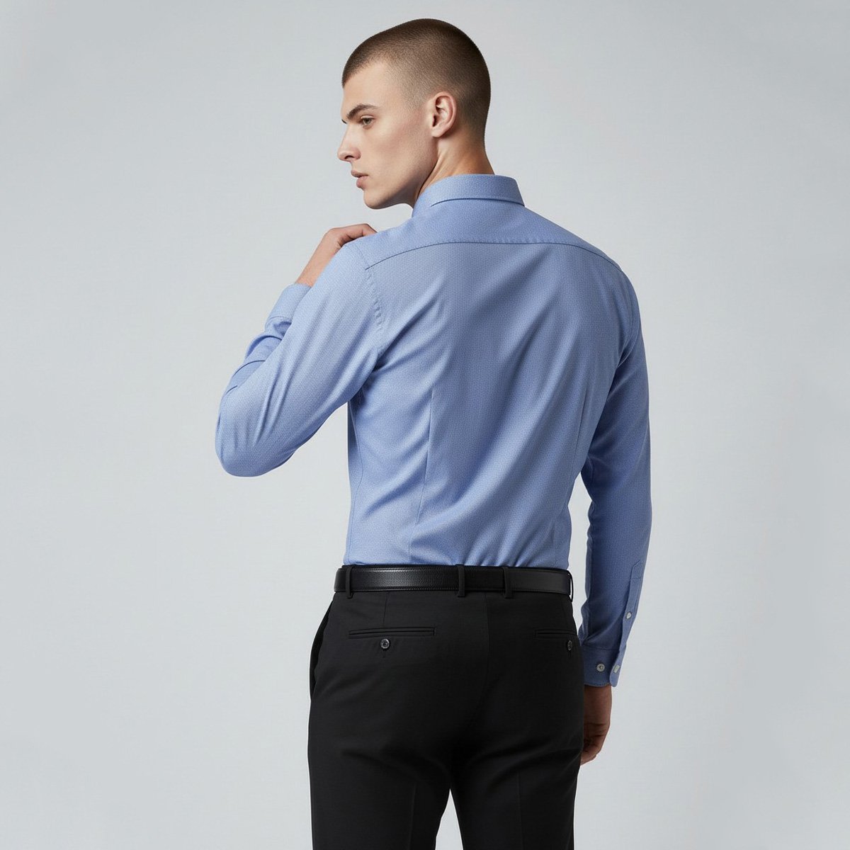 Camisa de Vestir Slim Fit DKNY Azul Oscuro Textura Manga Larga para Hombre image number null