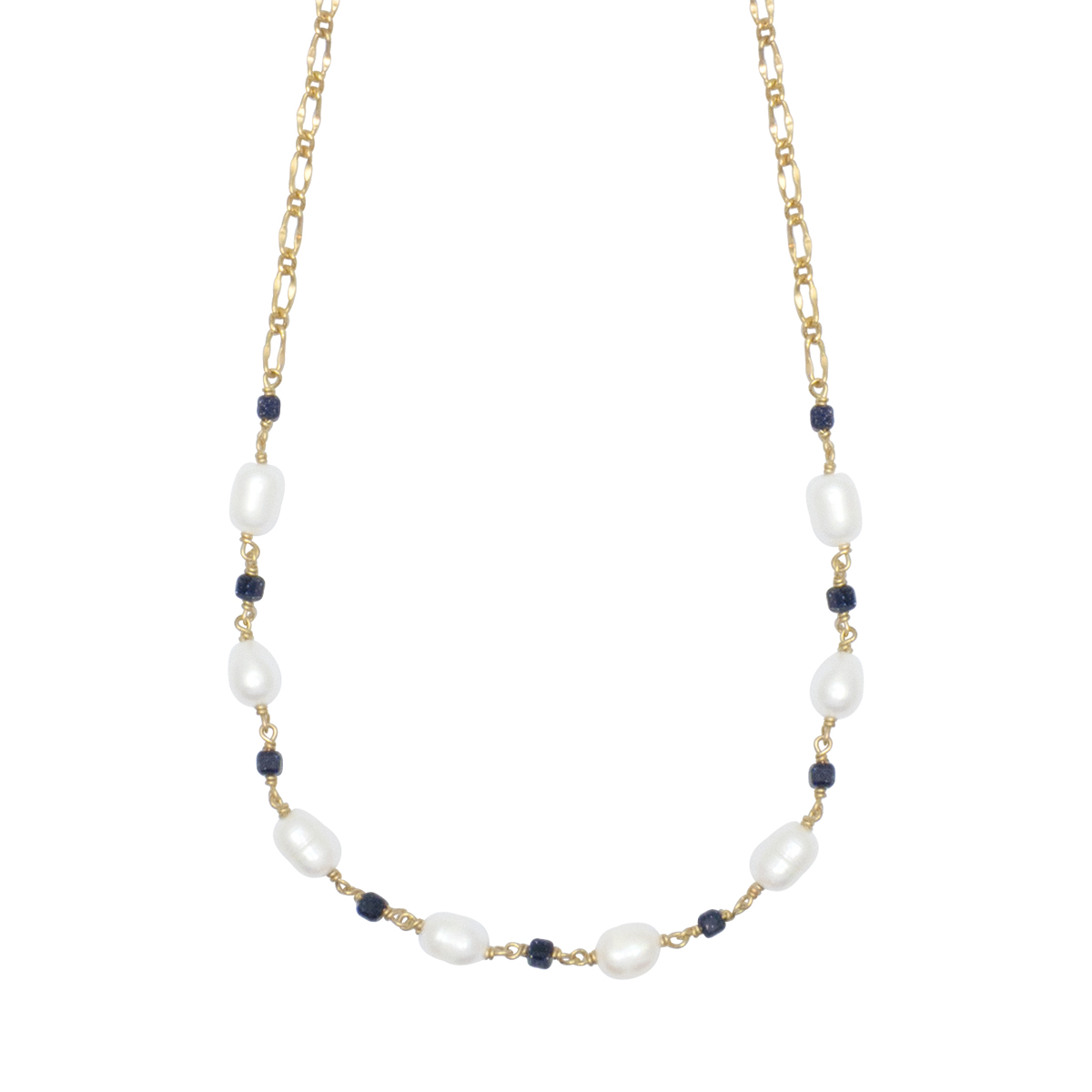Collar de Plata .925 con Perlas y Blue Sandstone Acabado Dorado Westies image number null