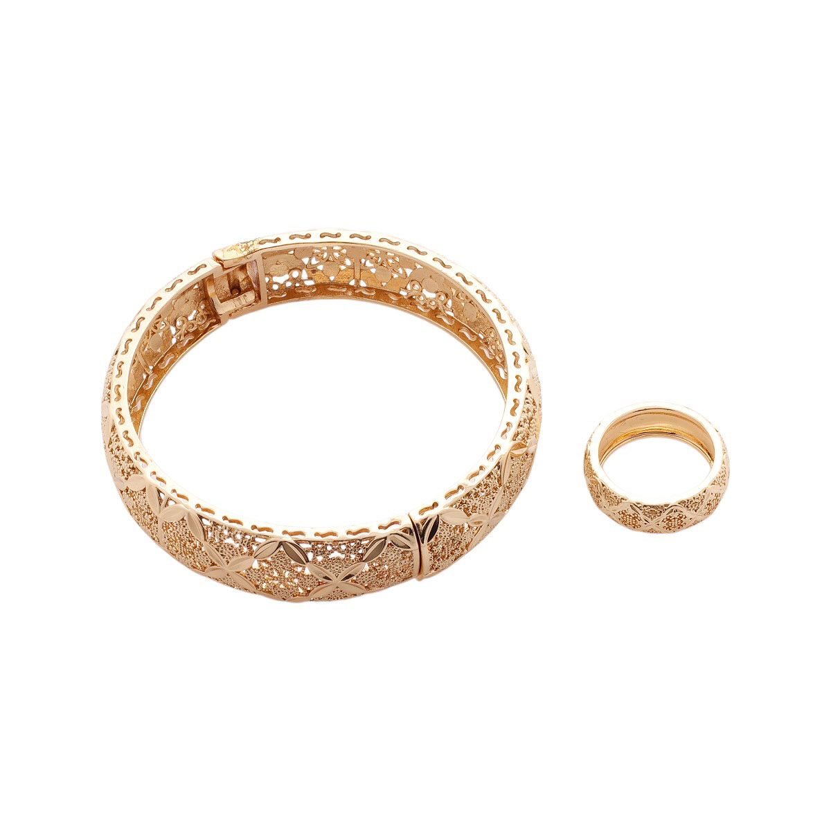 Set De Anillo Y Aretes Corte De Flor Dorada Lulu Para Mujer image number null