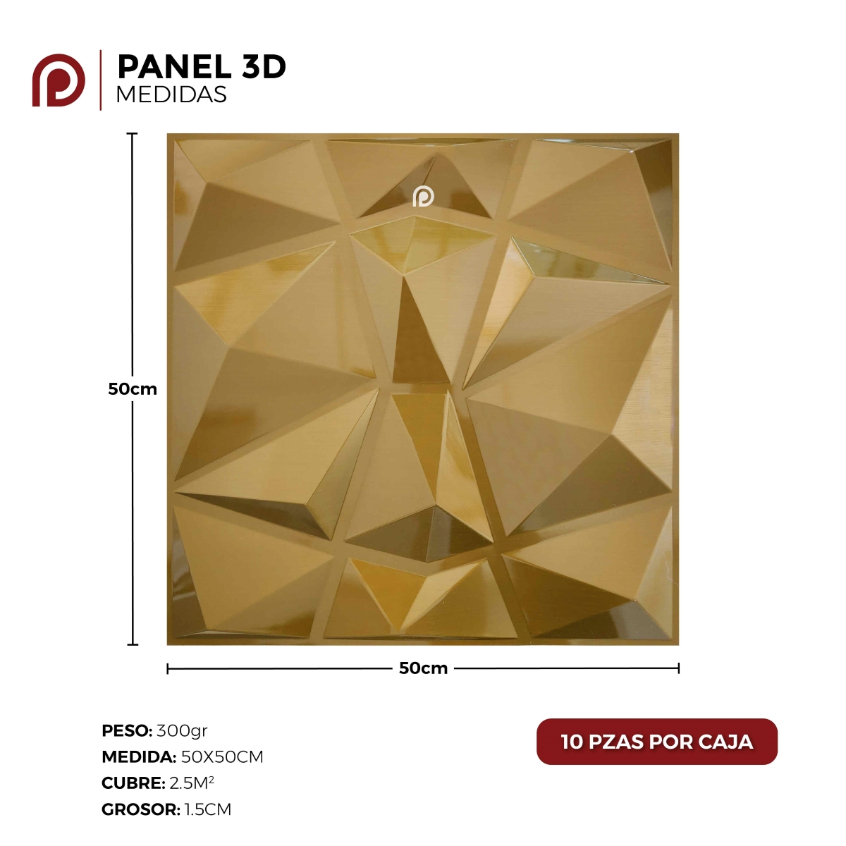 Panel decorativo 3D Cuarzo Oro 50x50cm Deco PVC image number null