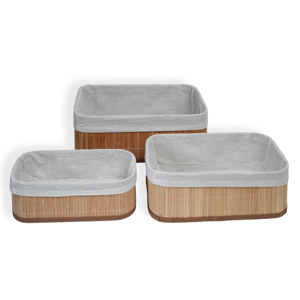 Juego De 3 Cestas Nido Rectangulares Bamb&uacute; Con Forro Home Nature image number null
