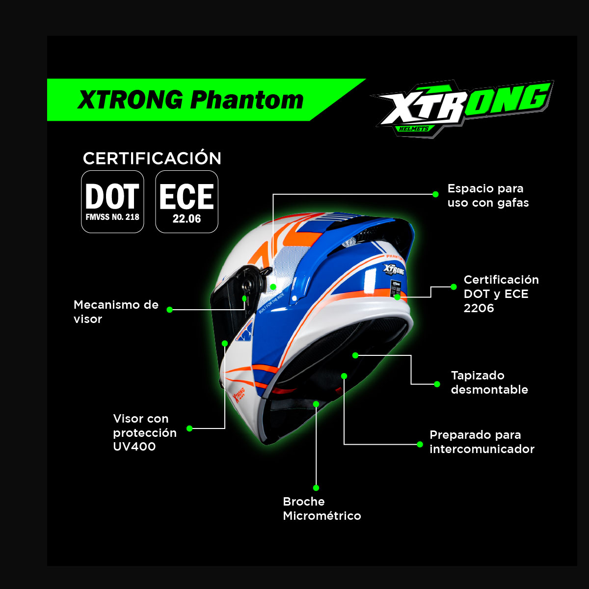CASCO ABATIBLE XTR-128 PHANTOM FLOWING BLANCO ROJO image number null