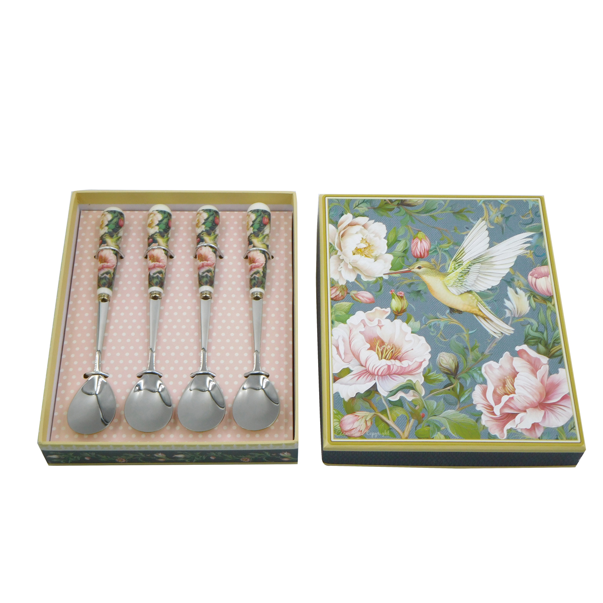 Set 4 Pz Cucharas Acero Inoxidable Dise&ntilde;o Flores image number null