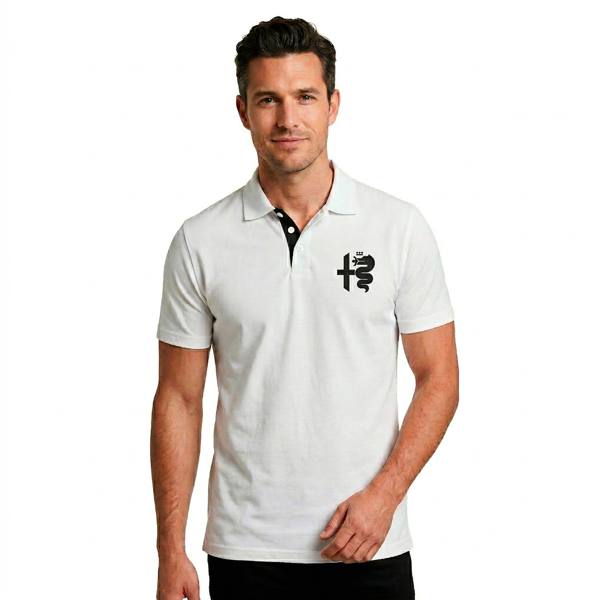Playera Polo Blanca con Dise&ntilde;o Alfa Romeo Manga Corta para Hombre image number null