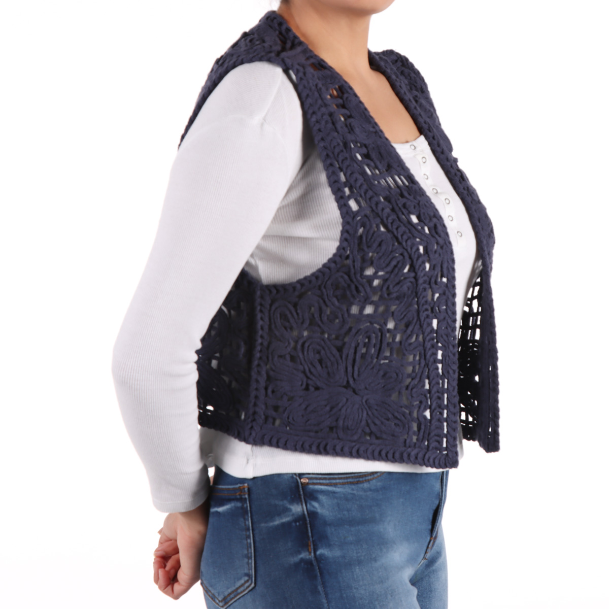 Chaleco Abierto Tejido de Algod&oacute;n Crochet Arqueology Mujer image number null