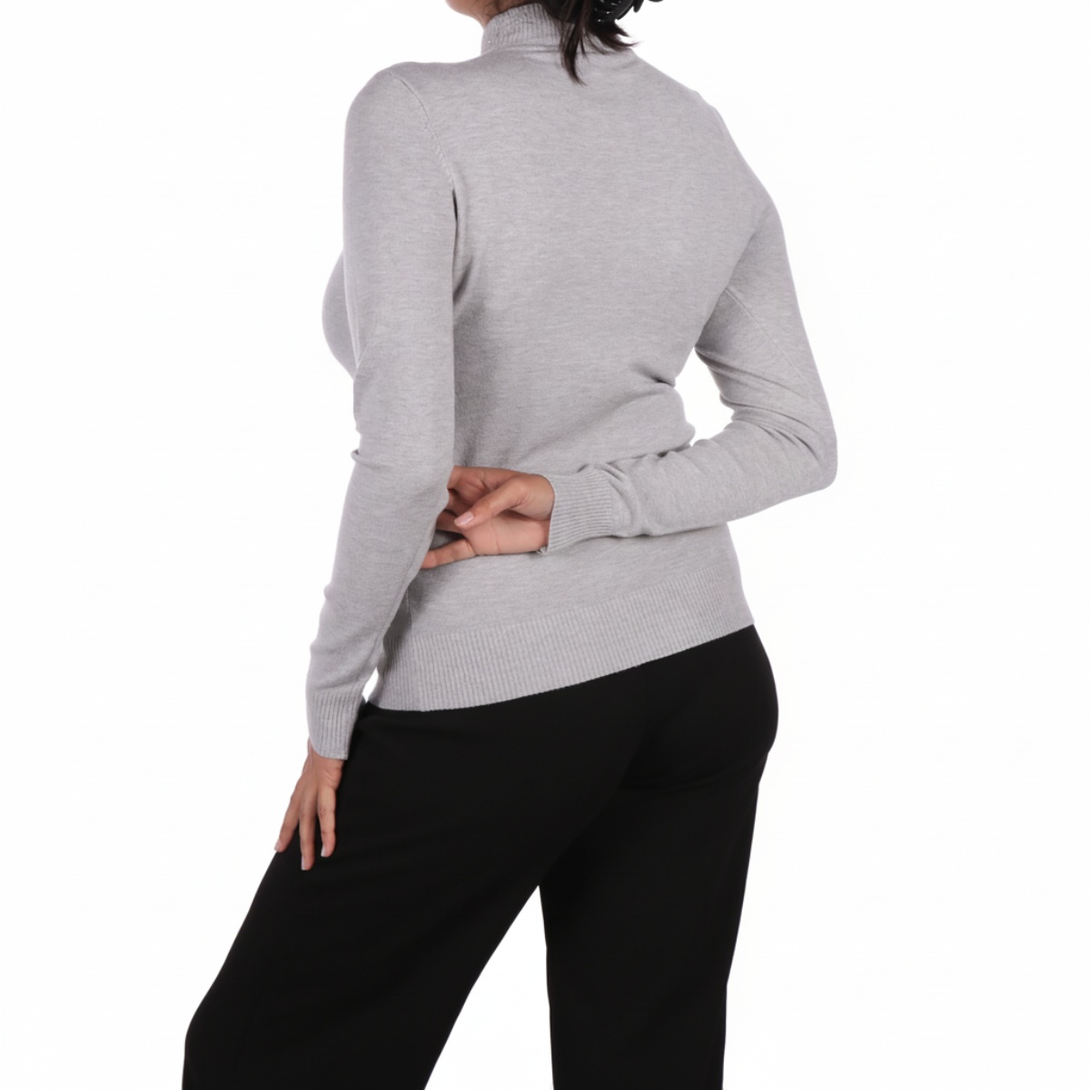 Su&eacute;ter Mujer Cuello Alto Gris con Pedrer&iacute;a Apostrophe image number null