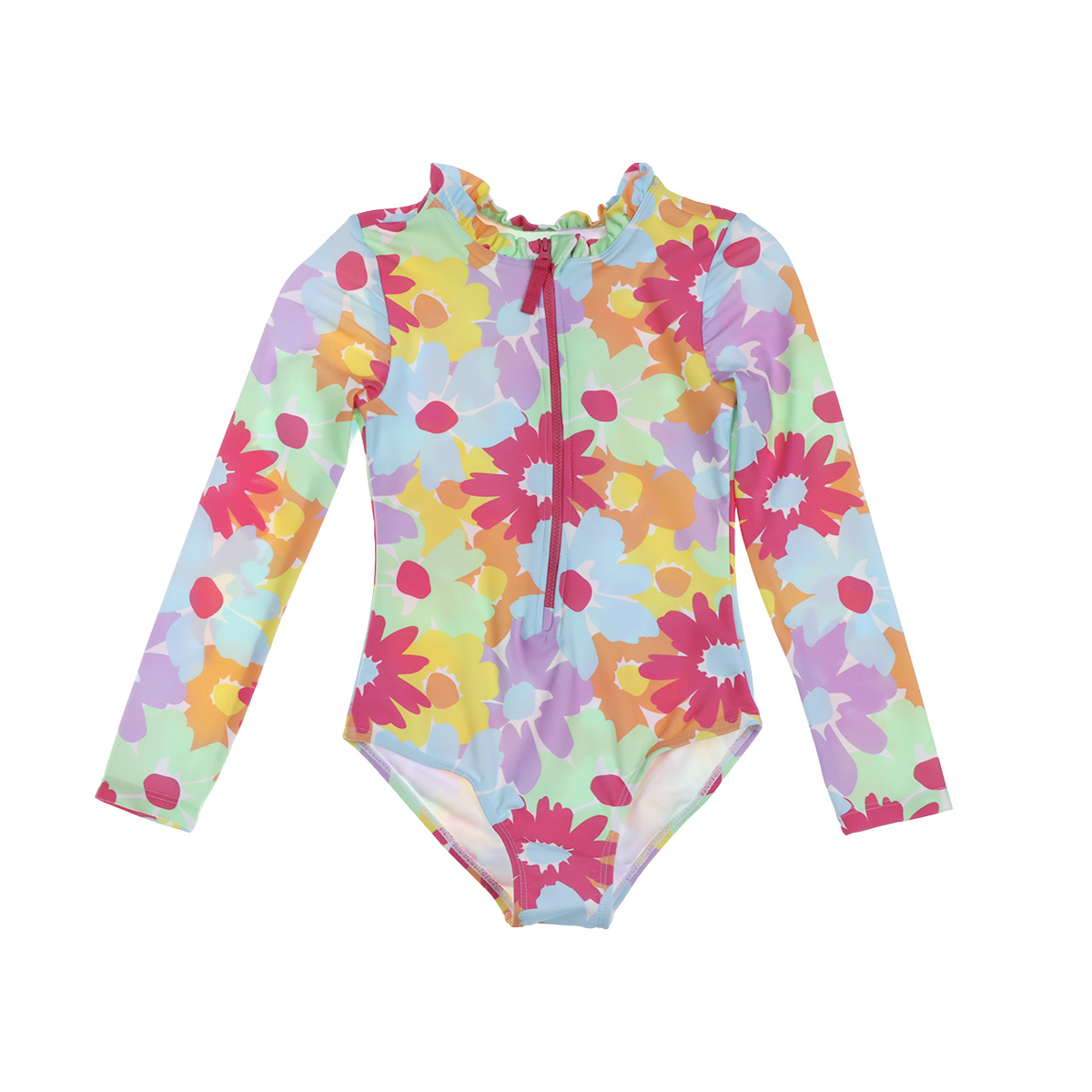Traje de Ba&ntilde;o Manga Larga Flores Medio Cierre Jeanious Ni&ntilde;a image number null