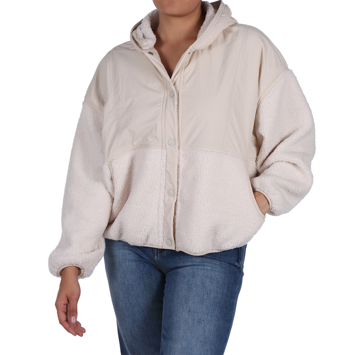 Chamarra Tejido Sherpa y Liso con Capucha Jeanious Mujer image number null