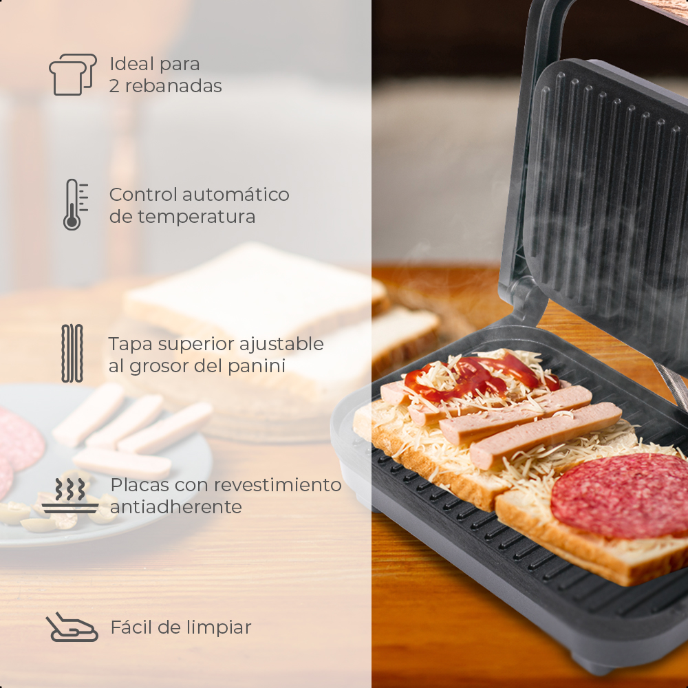 PARRILLA PANINI GRILL DAEWOO ANTIADHERENTE ACABADO DE MADERA DHG-2675 image number null