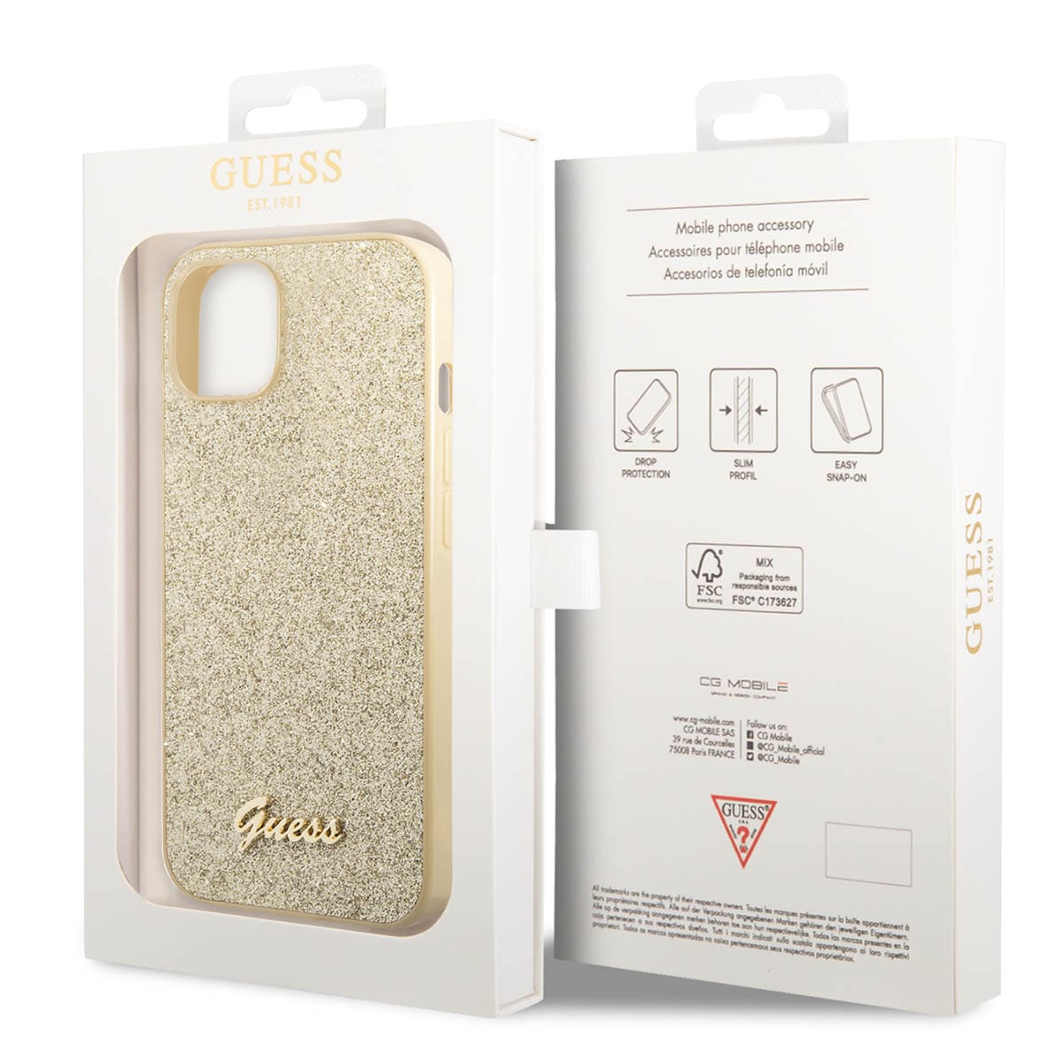 Funda Guess Glitter Flakes Dorada para iPhone 14 Plus image number null