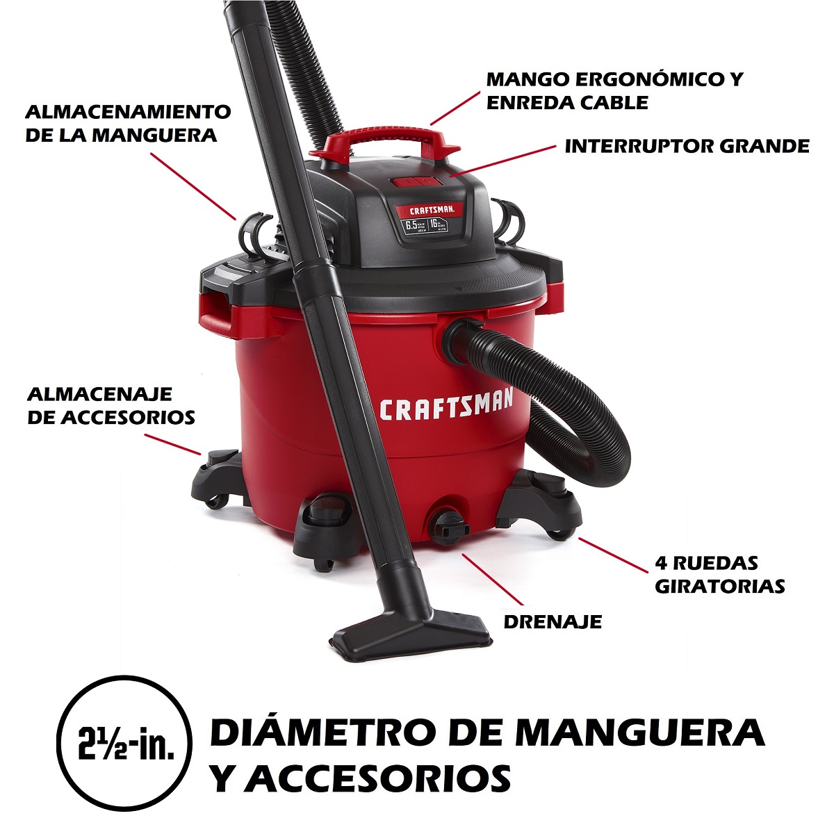 Aspiradora de 16 Galones y 6.5 HP para Seco y Mojado Mod. CMXEVBE17595 Craftsman image number null