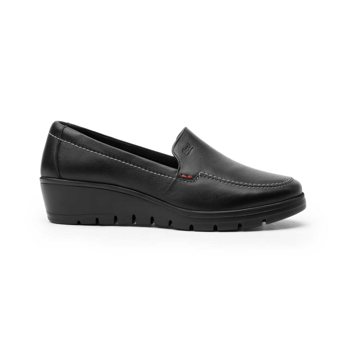 Mocas&iacute;n Negro Para Mujer Con Cu&ntilde;a Suela Dentada Flexi image number null