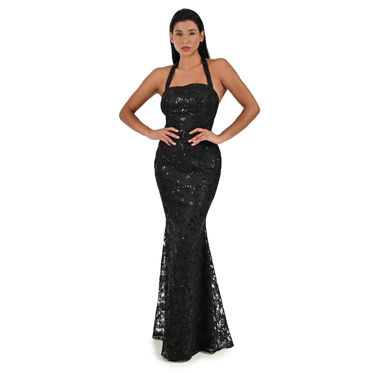 Vestido de fiesta largo con amarre en cuello Pink Gallery para mujer image number null