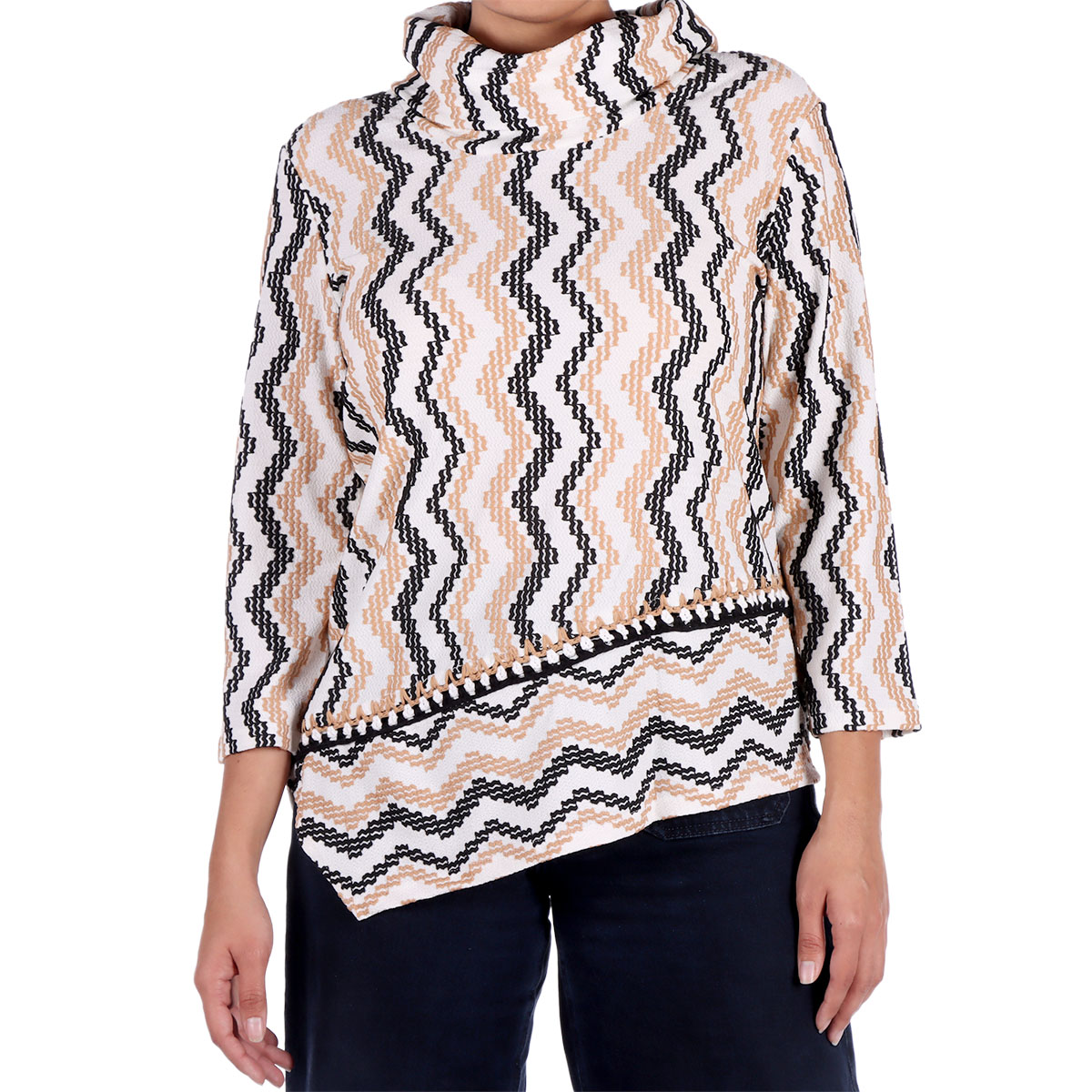 Su&eacute;ter Capa Asim&eacute;trica Zig-Zag Ruby RD para Mujer image number null