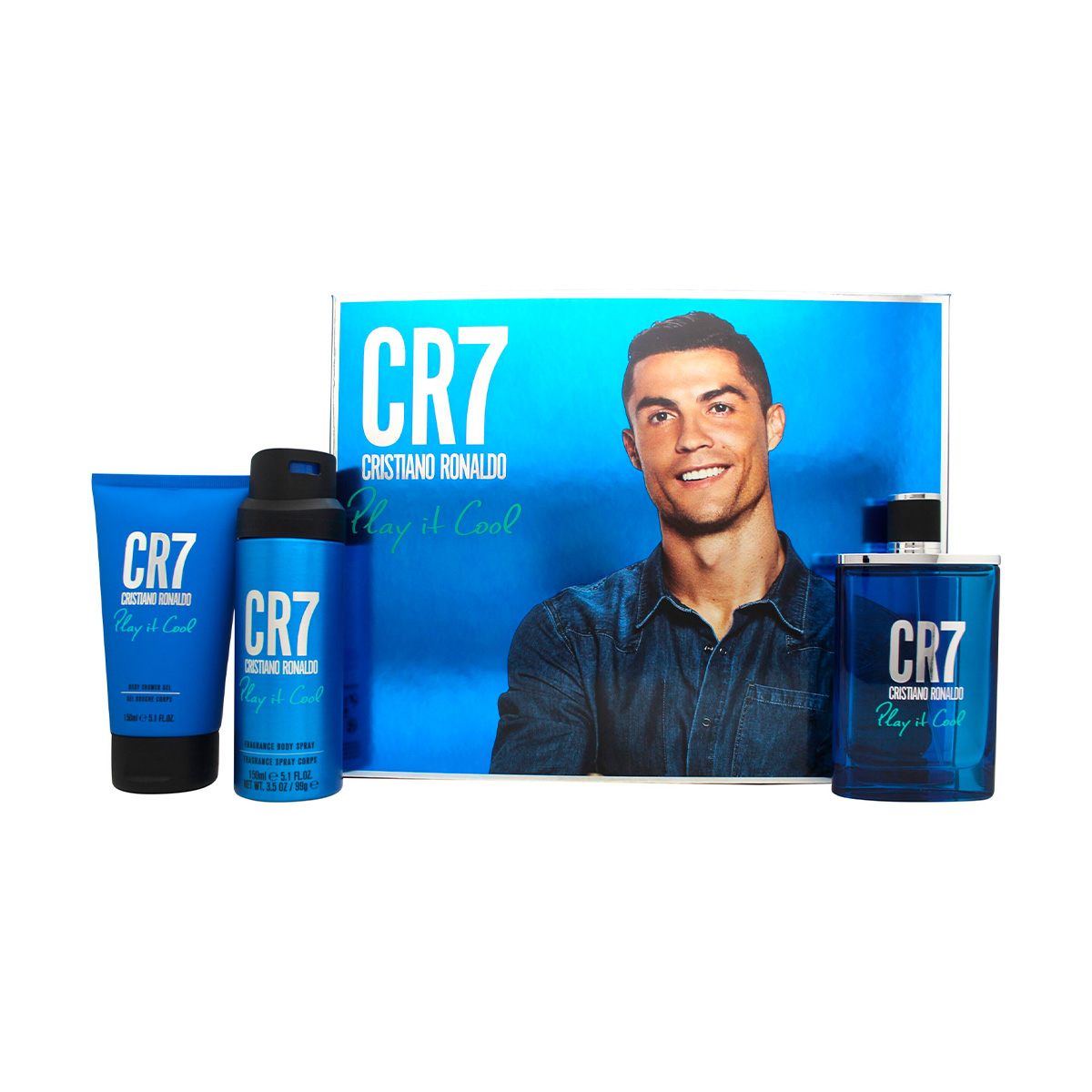 Set Eau De Toilette Cr7 Play It Cool 100 Ml + Gel De Ba&ntilde;o + Spray Corporal Para Hombre image number null