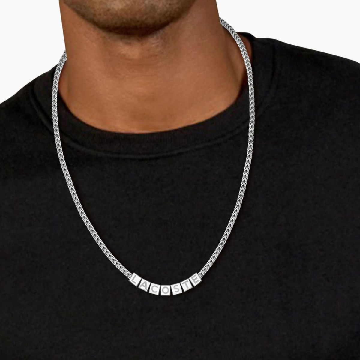 Collar Cubos Hombre Script 60 Acero Plateado image number null