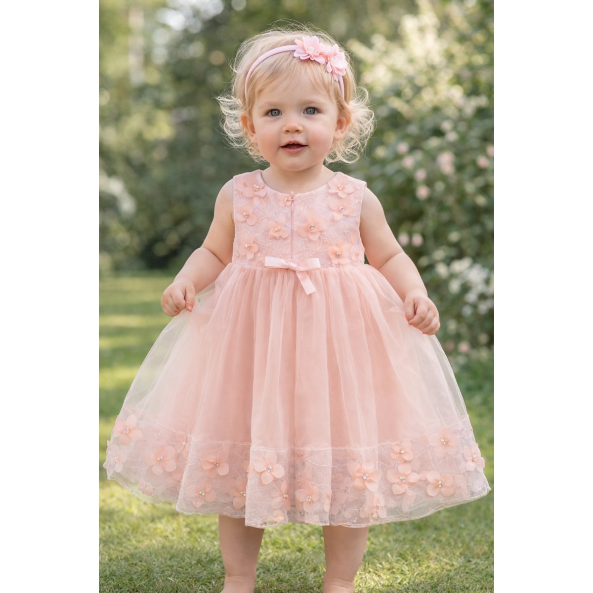 Vestido Flores Tul con Mo&ntilde;o Pink Galery para Ni&ntilde;a image number null