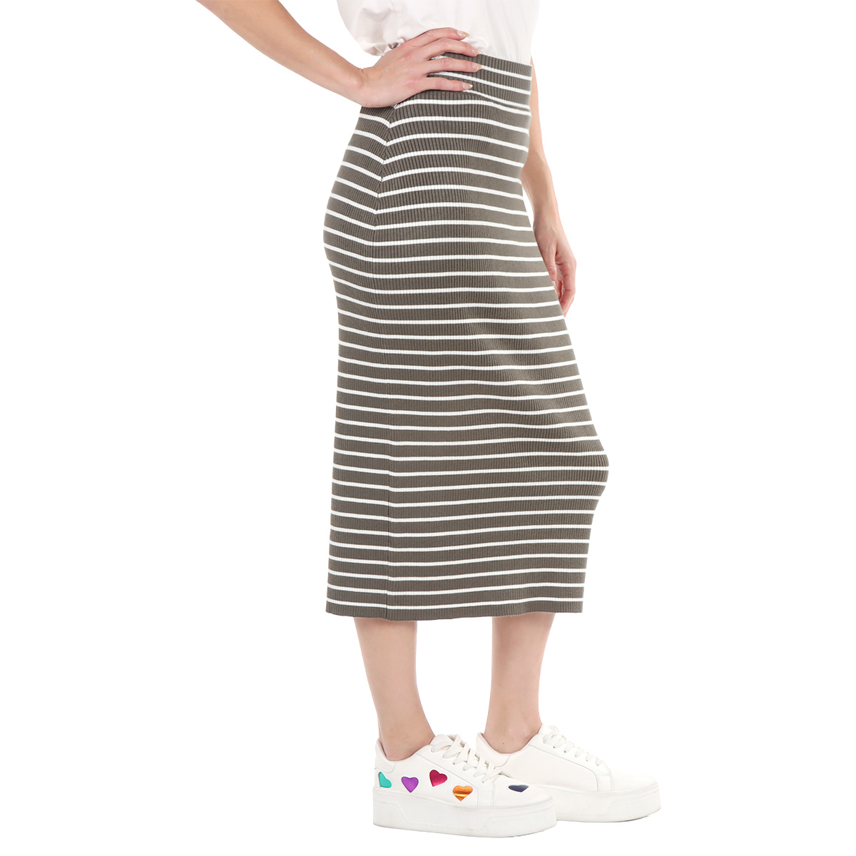 Falda Midi Acanalada Rayas Lifestyler para Mujer Petite image number null