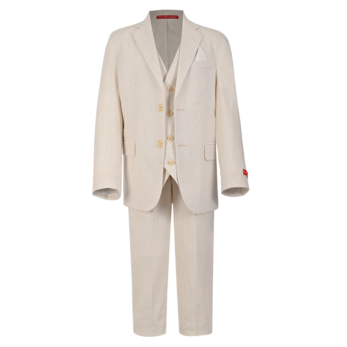 Traje en Mezcla de Lino con Chaleco Oscar Collection Beige para Ni&ntilde;o image number null