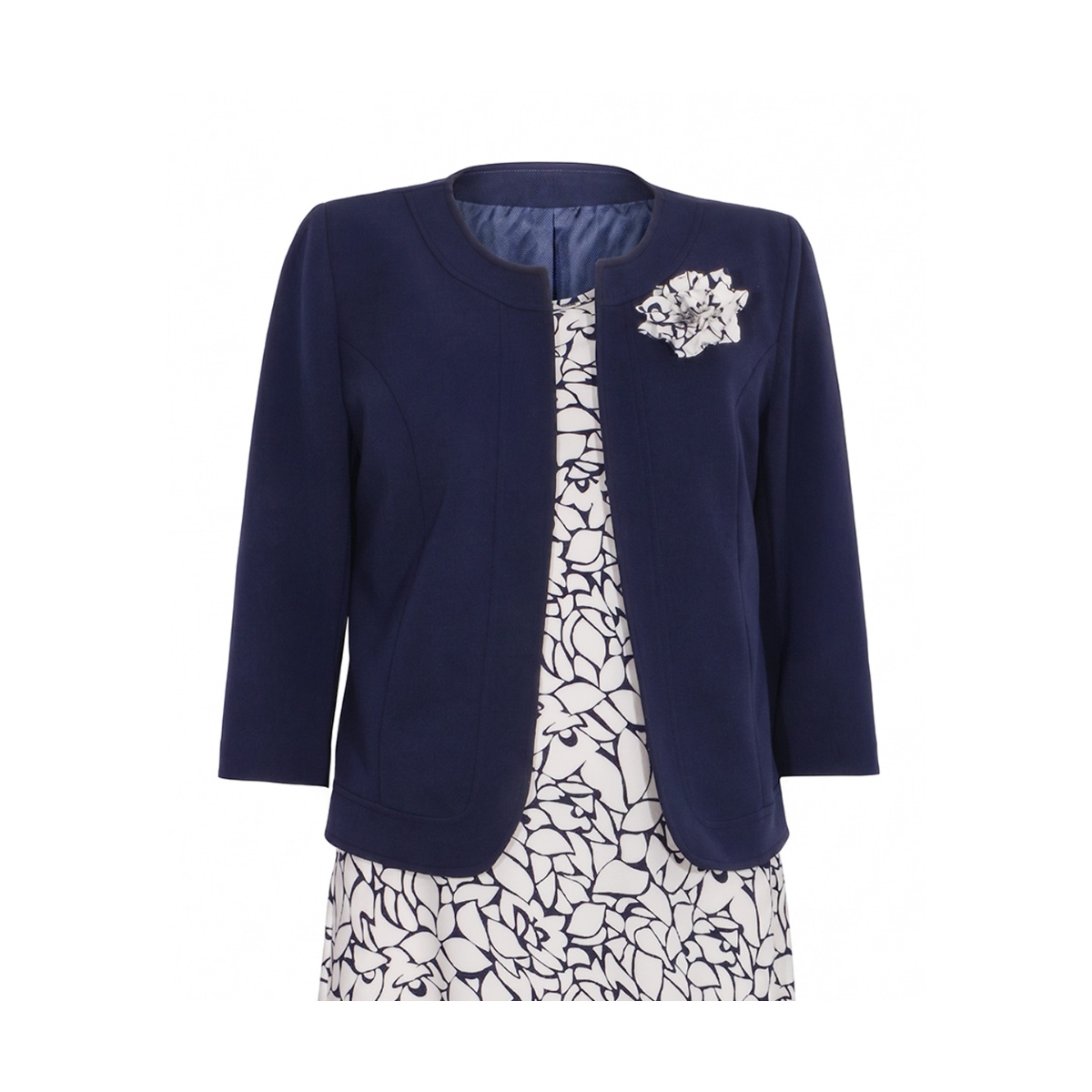 Conjunto Dos Piezas Saco Liso Y Vestido Estampado Joces Para Mujer image number null