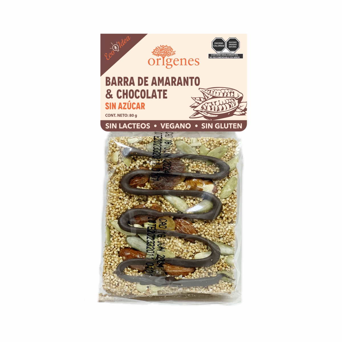 Barra de Amaranto con Almendra y Chocolate Sin Az&uacute;car Origenes image number null