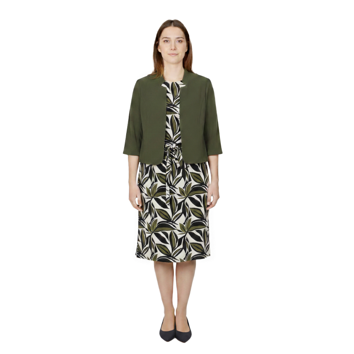 Conjunto De Saco Liso Con Vestido Estampado Diva Mujer image number null