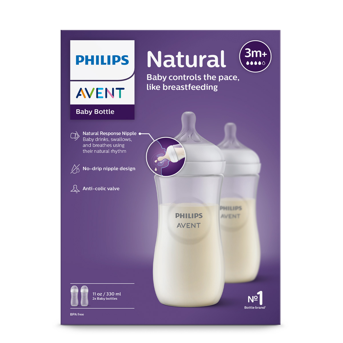Set Biber&oacute;n Avent Natural Response 11oz/330ml 3m image number null