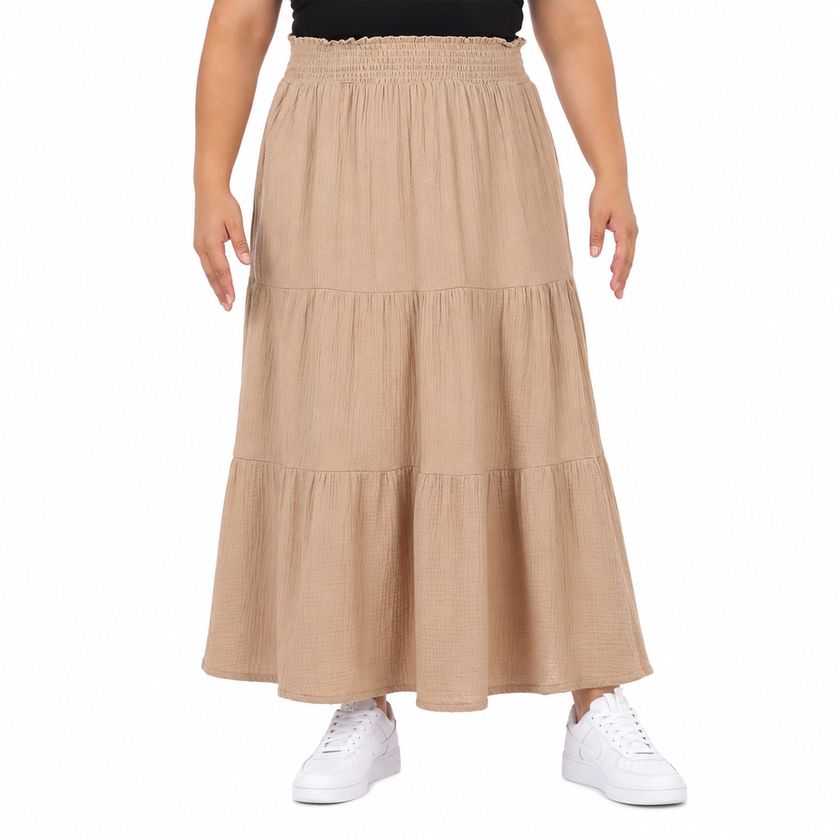 Falda Larga de Algod&oacute;n Cintura El&aacute;stica Dex Plus para Mujer Curvy image number null