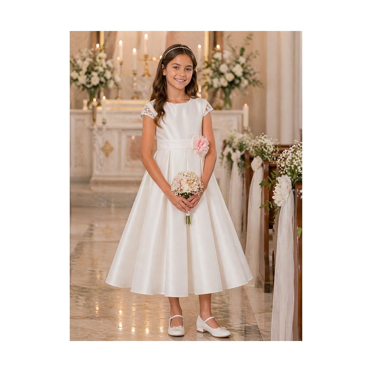 Vestido de Ceremonia Pink Gallery Aplicaci&oacute;n Flor para Ni&ntilde;a image number null
