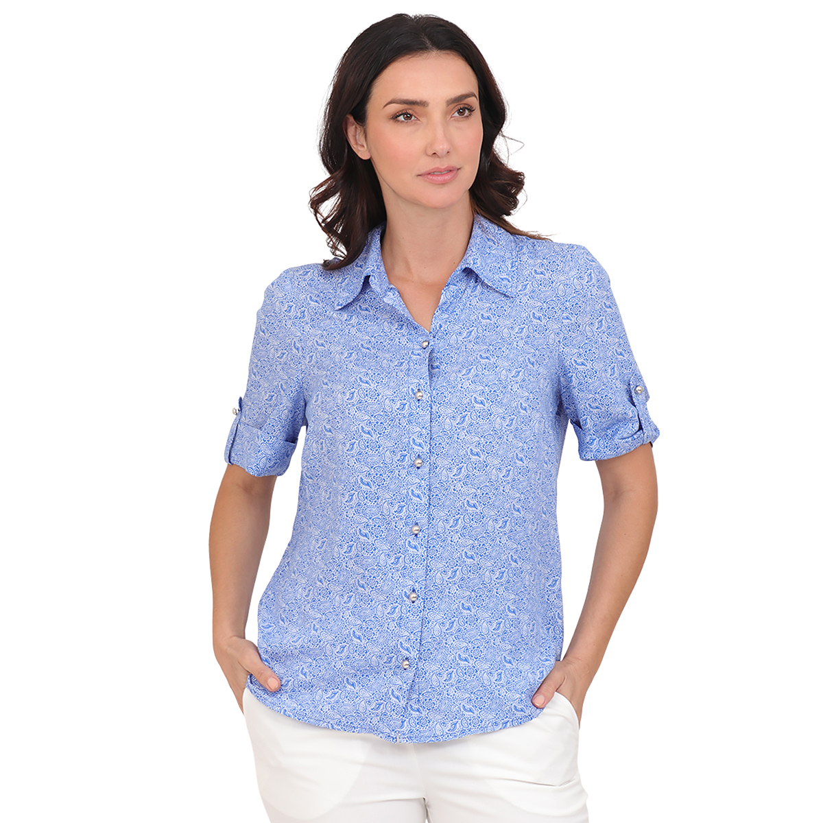 Blusa Estampada Cuello Camisero Duplan Para Mujer image number null
