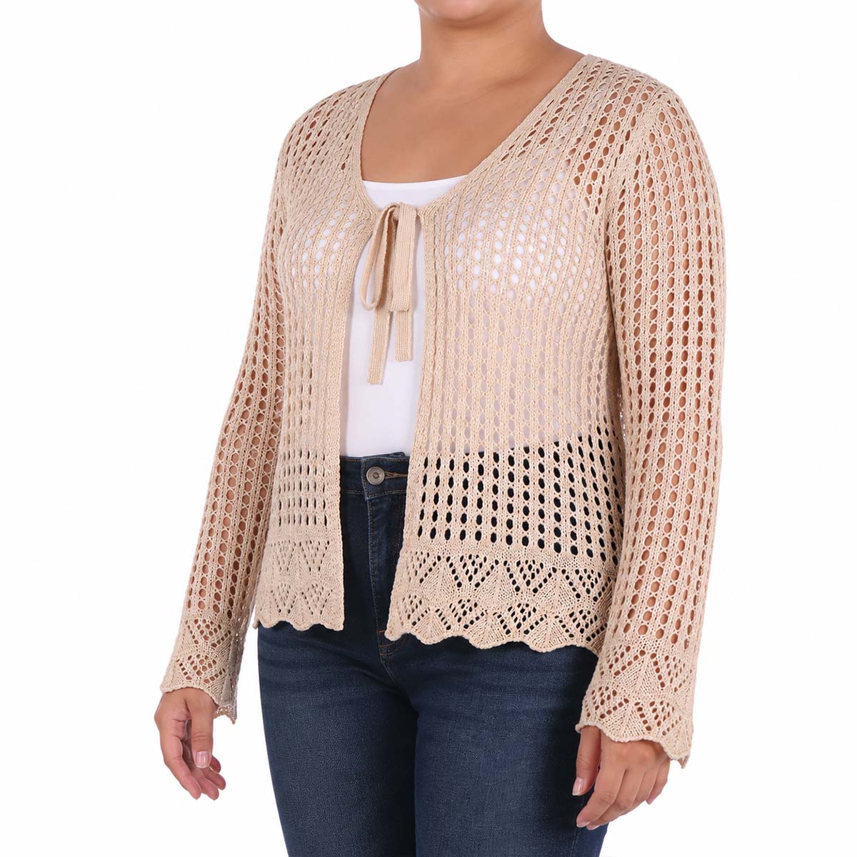 Su&eacute;ter Punto Calado Amarre Frontal Jeanious para Mujer Curvy image number null