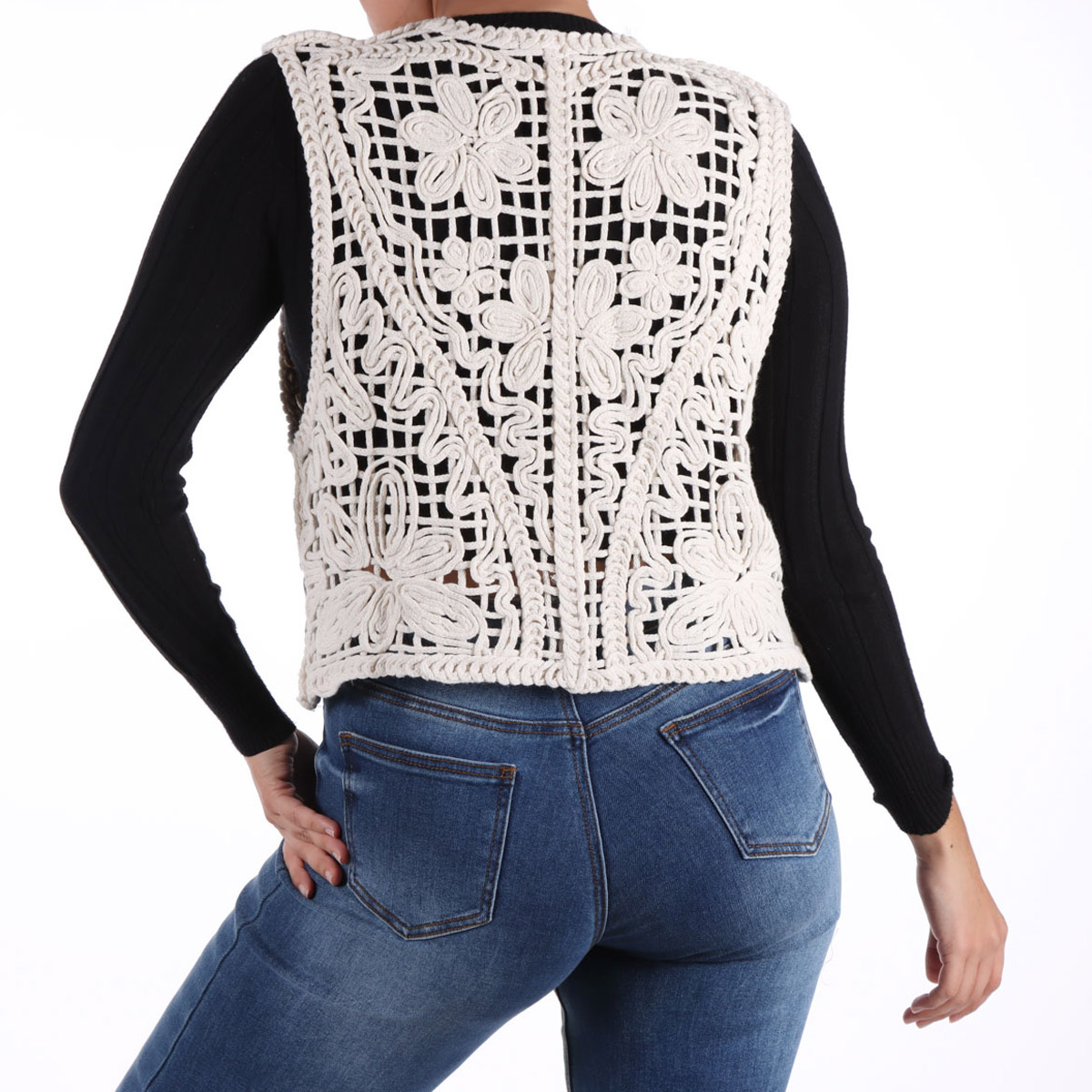 Chaleco Abierto Tejido de Algod&oacute;n Crochet Arqueology Mujer image number null